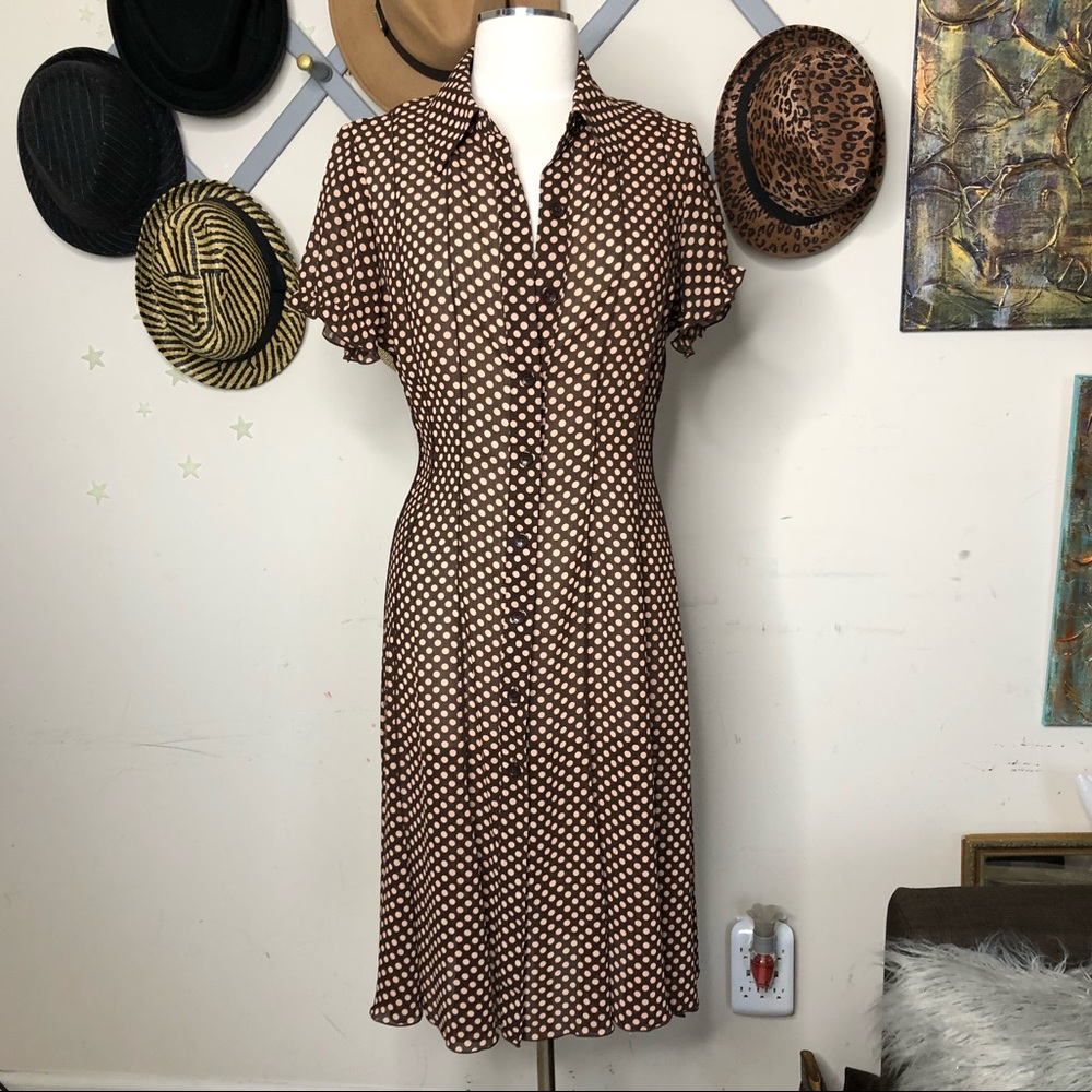 Sandra Darren peach and brown polkadot dress - Picture 4 of 6